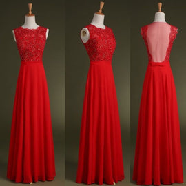 Charming Red Chiffon Prom Dress , Party Dresses, Red Floor Length Evening Dress