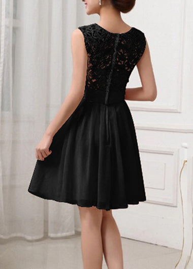 Black Chiffon and Lace Sleeves Knee Length Bridesmaid Dress, Black Party Dress, Short Prom Dress
