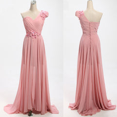 Pink One Shoulder Bridesmaid Dresses, Floor Length Prom Dresses, Wedding Party Dresses
