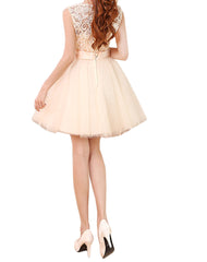 Champagne Tulle and Lace Teen Formal Dresses, Cute Party Dress, Homecoming Dress