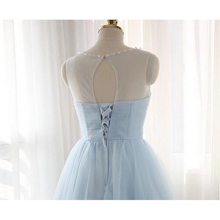Light Blue Round Neckline Short Tulle Graduation Dress , Blue Party Dress, Blue Homecoming Dress
