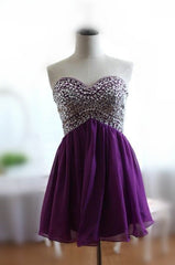 Purple Chiffon Sweetheart Beaded Short Formal Dress, Homecoming Dresses