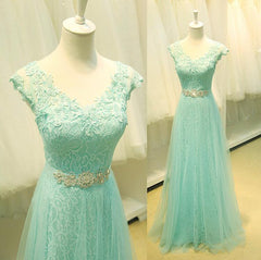 Mint Green Lace and Tulle A-line Junior Party Dress, Formal Gown, Prom Dress