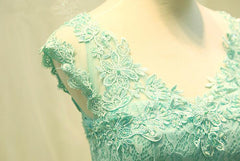 Mint Green Lace and Tulle A-line Junior Party Dress, Formal Gown, Prom Dress
