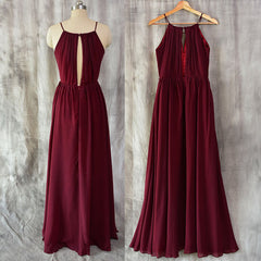 Charming Chiffon Wine Red Round Neckline Party Dress, Beautiful Bridesmaid Dress