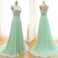 Mint Green Beautiful Round Neckline A-line Long Prom Dress, Prom Gowns
