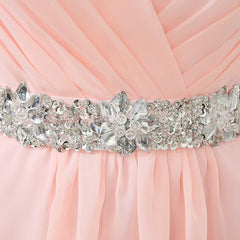 Pink Halter Cute Mini Chiffon Beaded Party Dress, Sequins Short Formal Dress, Pink Homecoming Dresses