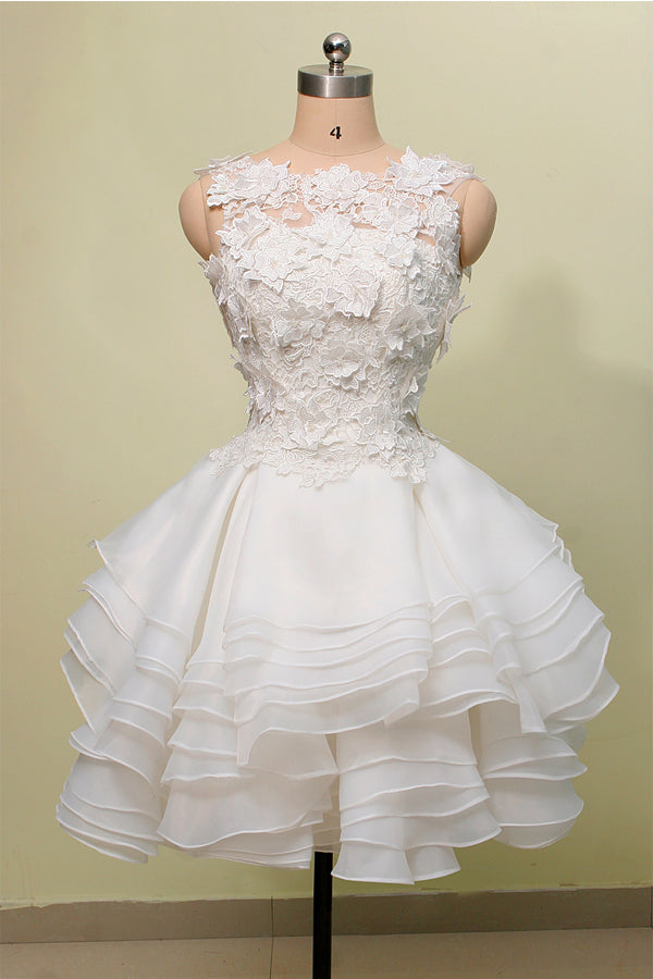 Ivory Short Layers Graduation Dress, Cute Round Neckline Knee Length P Cutedressy Ivory Short Layers Graduation Dress, Cute Round Neckline Knee Length P Cutedressy