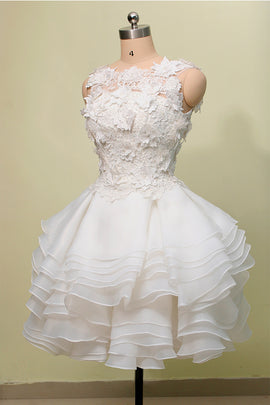 Ivory Short Layers Graduation Dress, Cute Round Neckline Knee Length Party Dress
