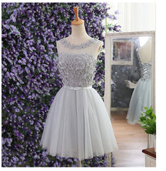 Lavender Flowers Tulle Party Dress, Cute Teen Party Dress, Round Neckline Formal Dresses