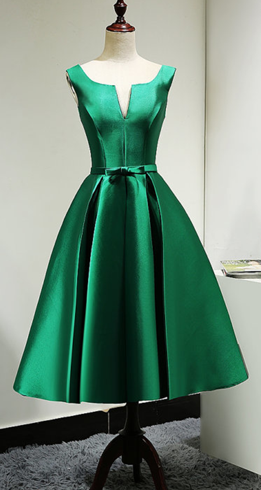 Lovely Dark Green V Neck Satin Bridesmaid Dress , Short Prom Dresses, Cutedressy Lovely Dark Green V Neck Satin Bridesmaid Dress , Short Prom Dresses, Cutedressy