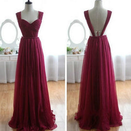 Charming Burgundy Chiffon Long Formal Dress,Pretty Party Dress, Formal Dress