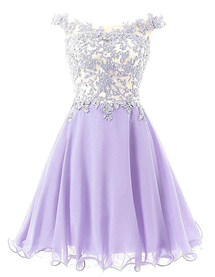 Short Chiffon and Lace Applique Party Dress, Lavender Short Prom Dress Cutedressy Short Chiffon and Lace Applique Party Dress, Lavender Short Prom Dress Cutedressy
