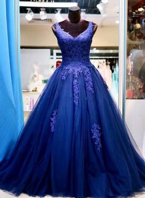 Blue Tulle Long Formal Gown, Blue Prom Dress , Formal Dresses