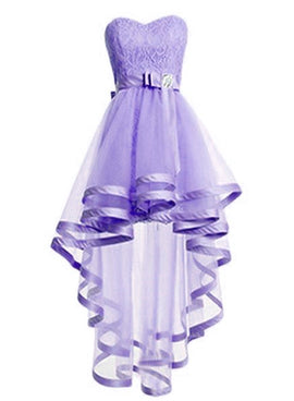 Light Purple Tulle High Low Sweetheart Party Dress, Tulle Homecoming Dress