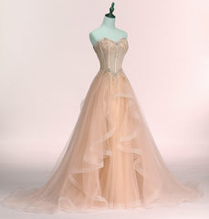 Charming Sweetheart Tulle A-line Lace Applique Party Dress, Beautiful Formal Gown