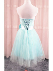 Adorable Light Blue Tulle Formal Dress with Bow, Teen Party Dress