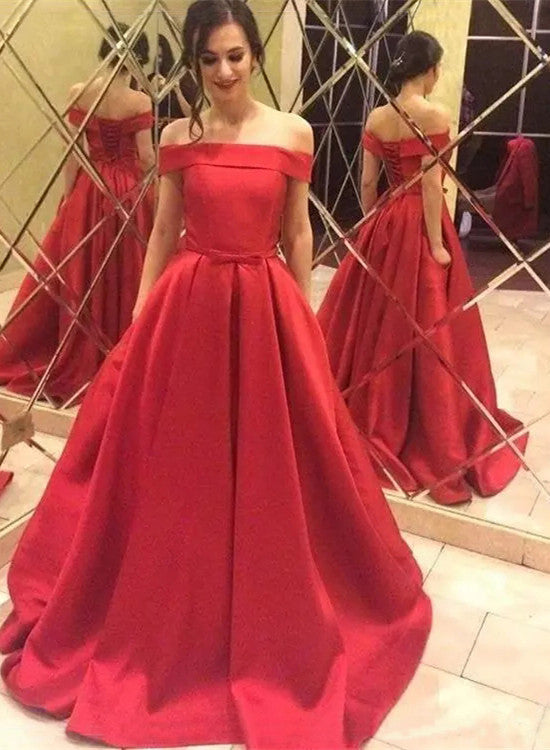 Red Satin Prom Dresses, Long Party Dresses, Prom Dress