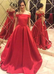 Red Satin Prom Dresses, Long Party Dresses, Prom Dress