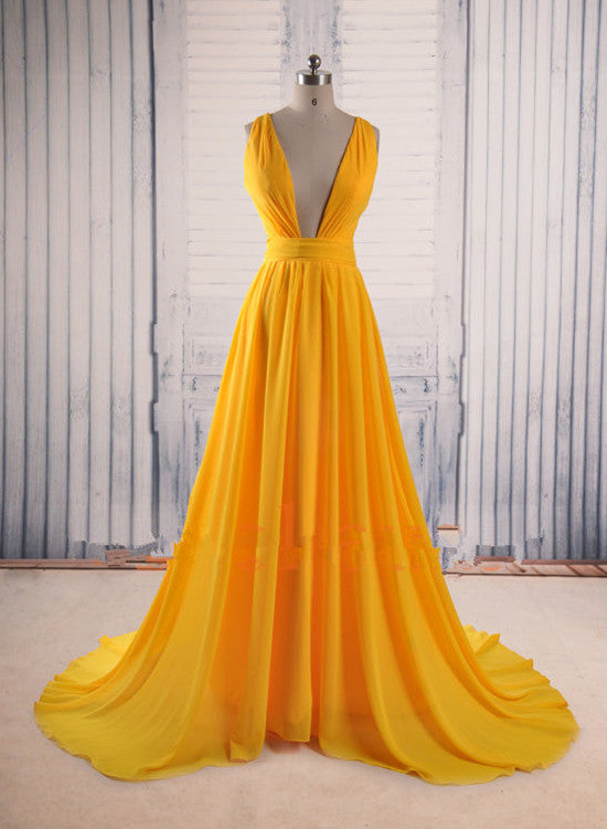Sexy Yellow Long Formal Dress, Yellow Party Dress, Sexy Party Dresses