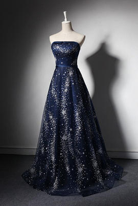 Beautiful Simple Navy Blue Scoop Long Party Dress, A-line Prom Dress Evening Dress
