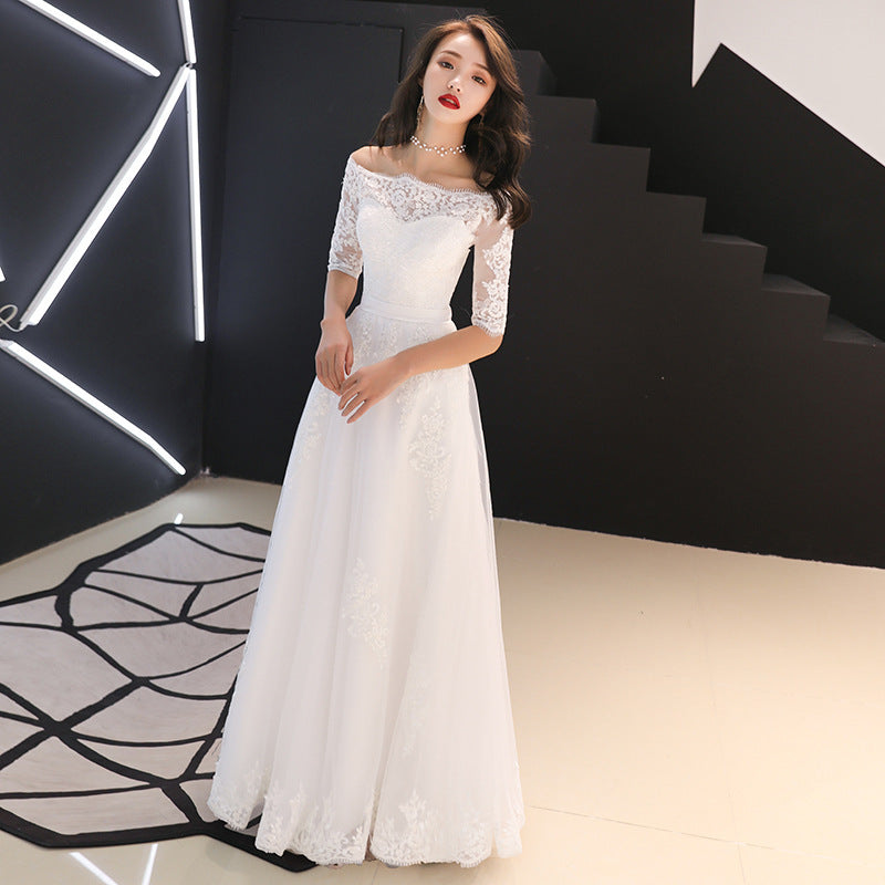 Charming Simple Tulle White Short Sleeves Wedding Dress with Lace, A-l ...