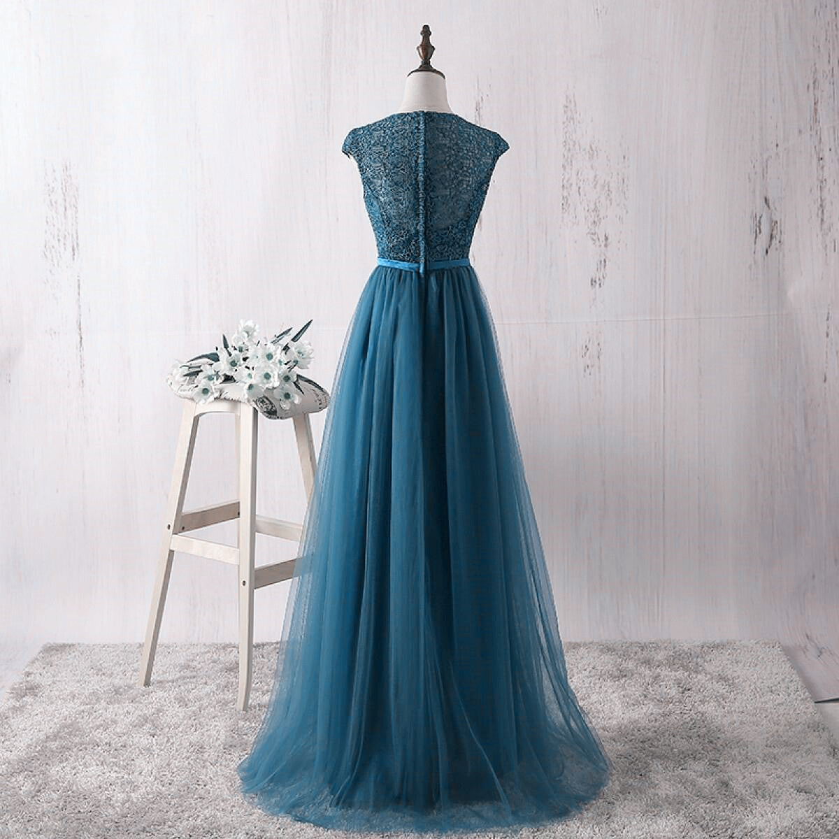 Simple Teal Blue Lace and Tulle Bridesmaid Dresss, Long Prom Dress, Party Dress