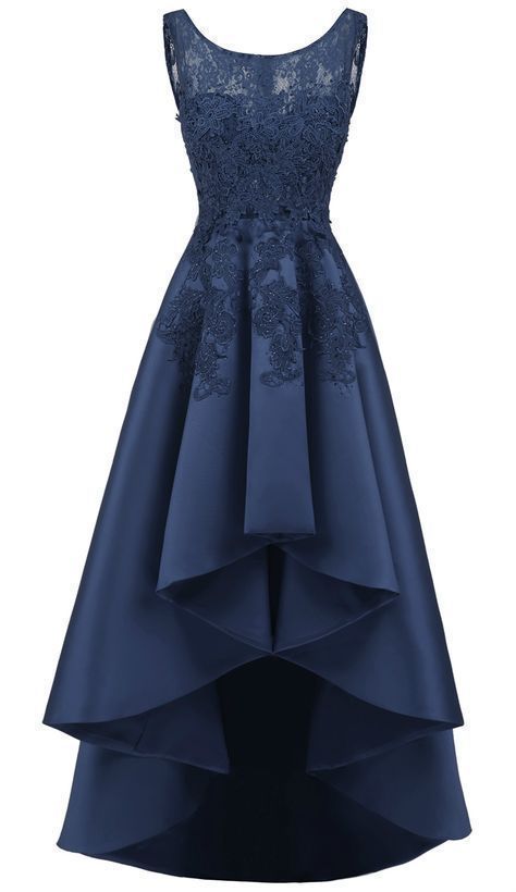 Navy Blue Lace Beaded Wedding Party Dresses, High Low Bridesmaid Gowns Cutedressy Navy Blue Lace Beaded Wedding Party Dresses, High Low Bridesmaid Gowns Cutedressy