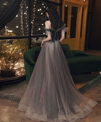 Beautiful Off Shoulder Velvet and Tulle Long Party Dress, A-line Evening Dress Prom Dresse