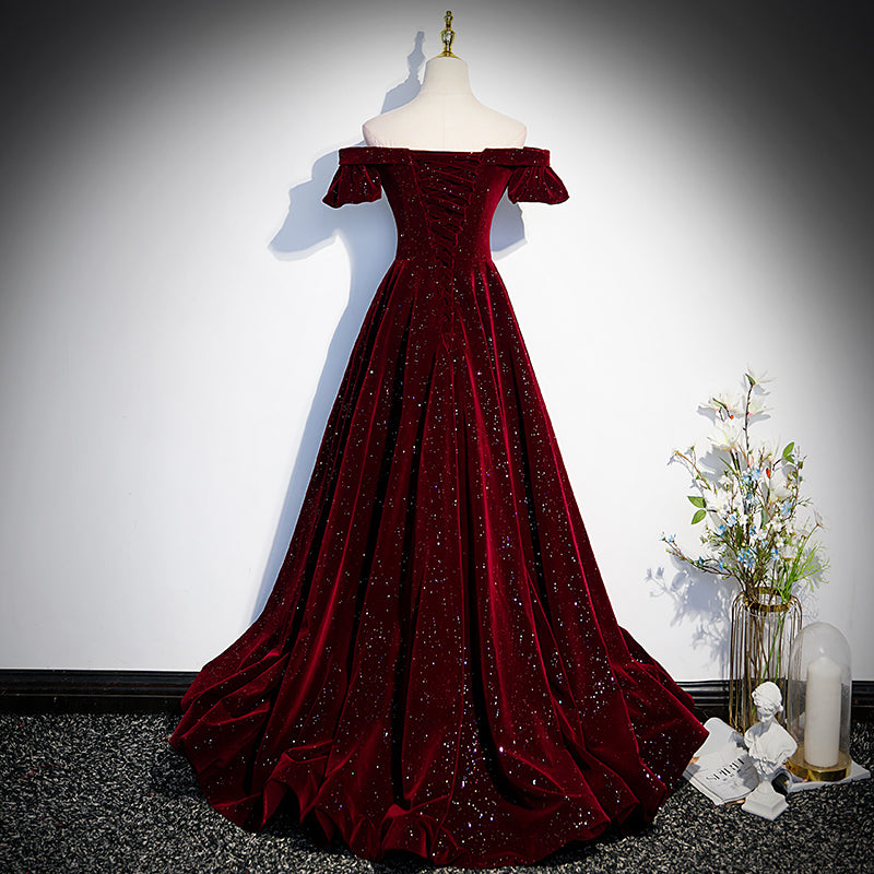 Elegant Dark Red Dress Off Shoulder Dark Red Occasion Dress