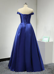 Blue Simple Sweetheart Floor Length Prom Dress, A-Line Off Shoulder Formal Dress