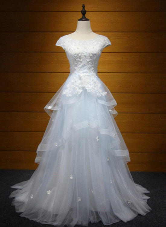 Light Blue Layers Tulle Elegant Princess Gown, Prom Dress, Blue Evening Dresses