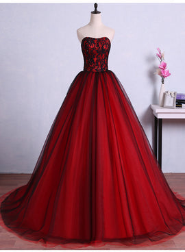 Black and Red Tulle Long Gorgeous Formal Gowns, Pretty Party Dresses, Lovely Party Gowns for 16 Birthday