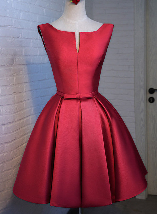 Red Satin Short Homecoming Dress, Beautiful Red Party Dress, Handmade Formal Dress