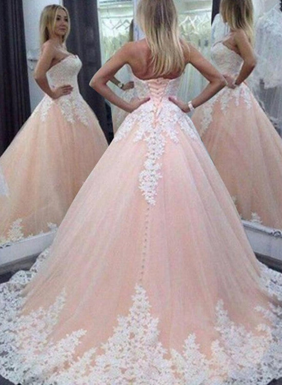 Pink Lace Tulle Gowns, Women Formal Gowns, Pink Wedding Dresses