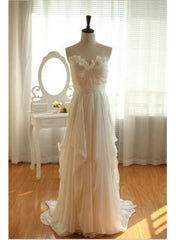 Beautiful Ivory Chiffon Simple Wedding Dress, Long Floor Length Beach Wedding Gowns