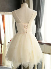 Lovely Light Champagne Short Tulle Party Dress, Cute Prom Dress, Homecoming Dress for Teens