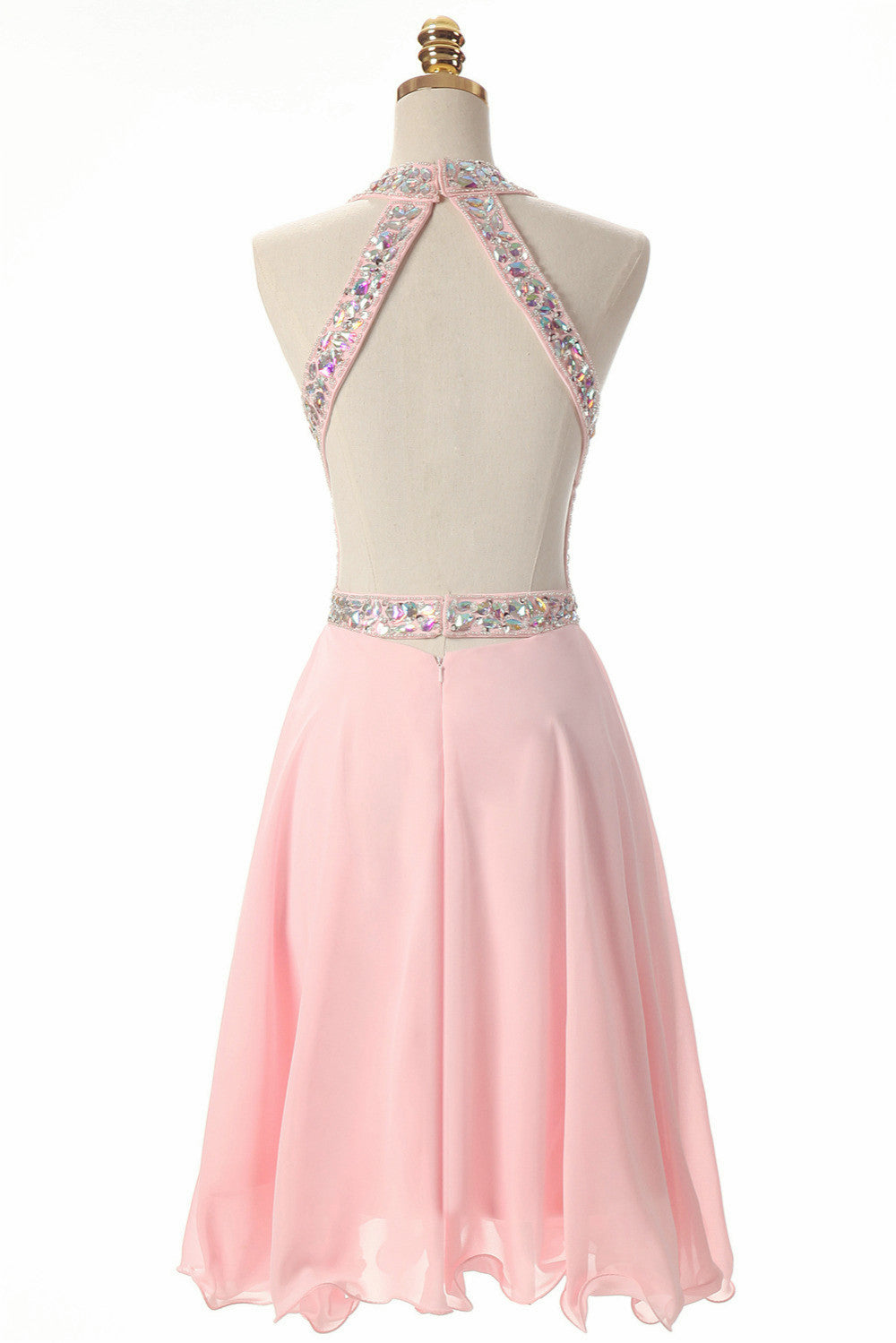 Pink Beaded Short Chiffon New Style Formal Dress , Pink Homecoming Dresses, Short Party Dresses