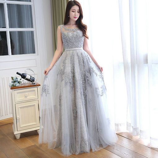 Grey Prom Dress 2019, Long Formal Gowns, Handmade Party Dress