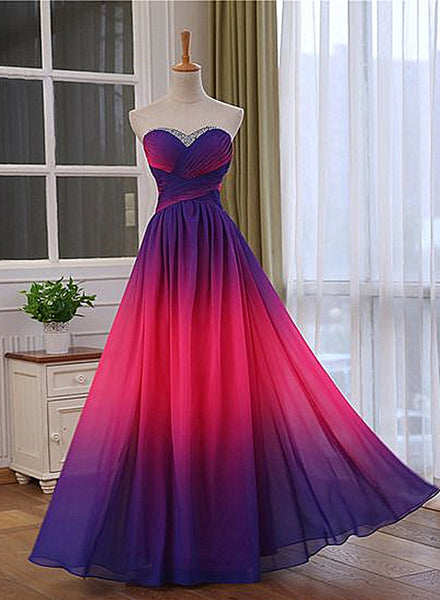 Pretty Gradient Sweetheart Beaded Long Party Dress, Pink and Purple Ev Cutedressy Pretty Gradient Sweetheart Beaded Long Party Dress, Pink and Purple Ev Cutedressy