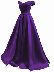 Purple Long Satin Sweetheart Off Shoulder Formal Dress, A-line Prom Dress Party Dress