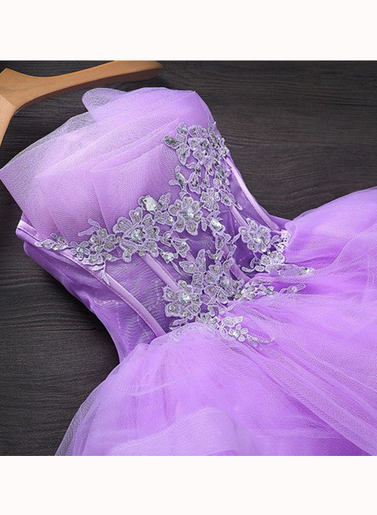 Lovely Purple Tulle Short Party Dress, Cute Homecoming Dress 