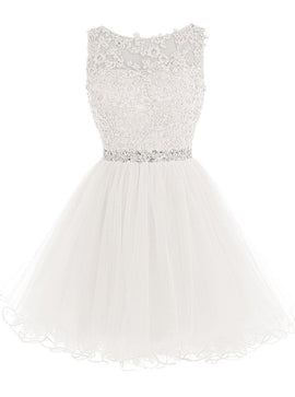 Lovely Tulle ShortLace Beaded Prom Dress 2021, Tulle Homecoming Dress