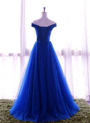 Royal Blue Off Shoulder Sweetheart Long Prom Dress , Blue Party Dresses, Prom Dress