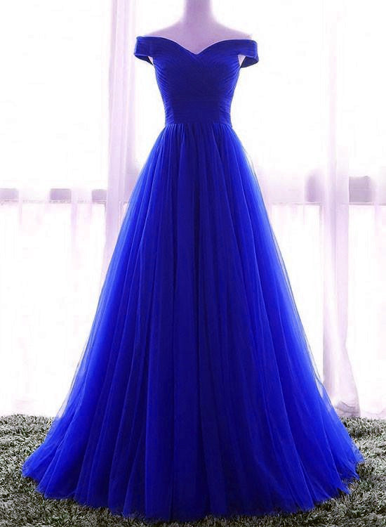 Royal Blue Off Shoulder Sweetheart Long Prom Dress , Blue Party Dresses, Prom Dress