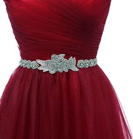 Pretty Dark Red Off Shoulder Long Party Dress with Beadings, Tulle Evening Dress