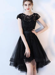 Black Homecoming Dress , High Low Tulle and Lace Formal Dress, Prom Dress