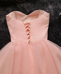 Pink Sweetheart Beaded Tulle Short Party Dress, Cute Formal Dresses , Woman Formal Dresses