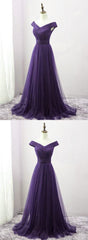Beautiful Off the Shoulder Long Purple Bridesmaid Dress, A-line Evening Gowns