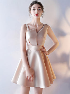 Cute Satin One Shoulder Knee Length Party Dress, A-line Homecoming Dress